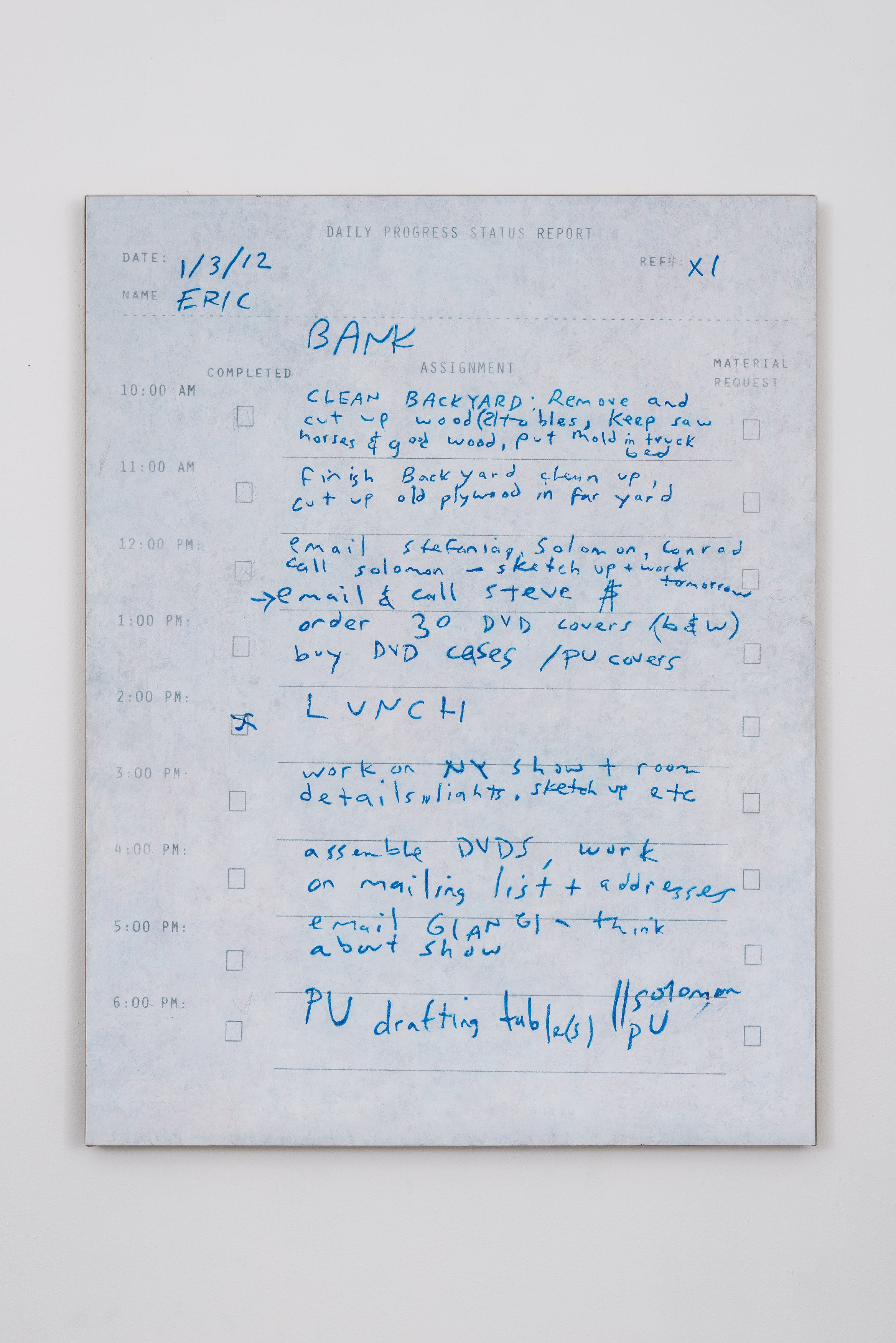 Eric Wesley, Daily Progress Status Reports at Bortolami, photo 22
