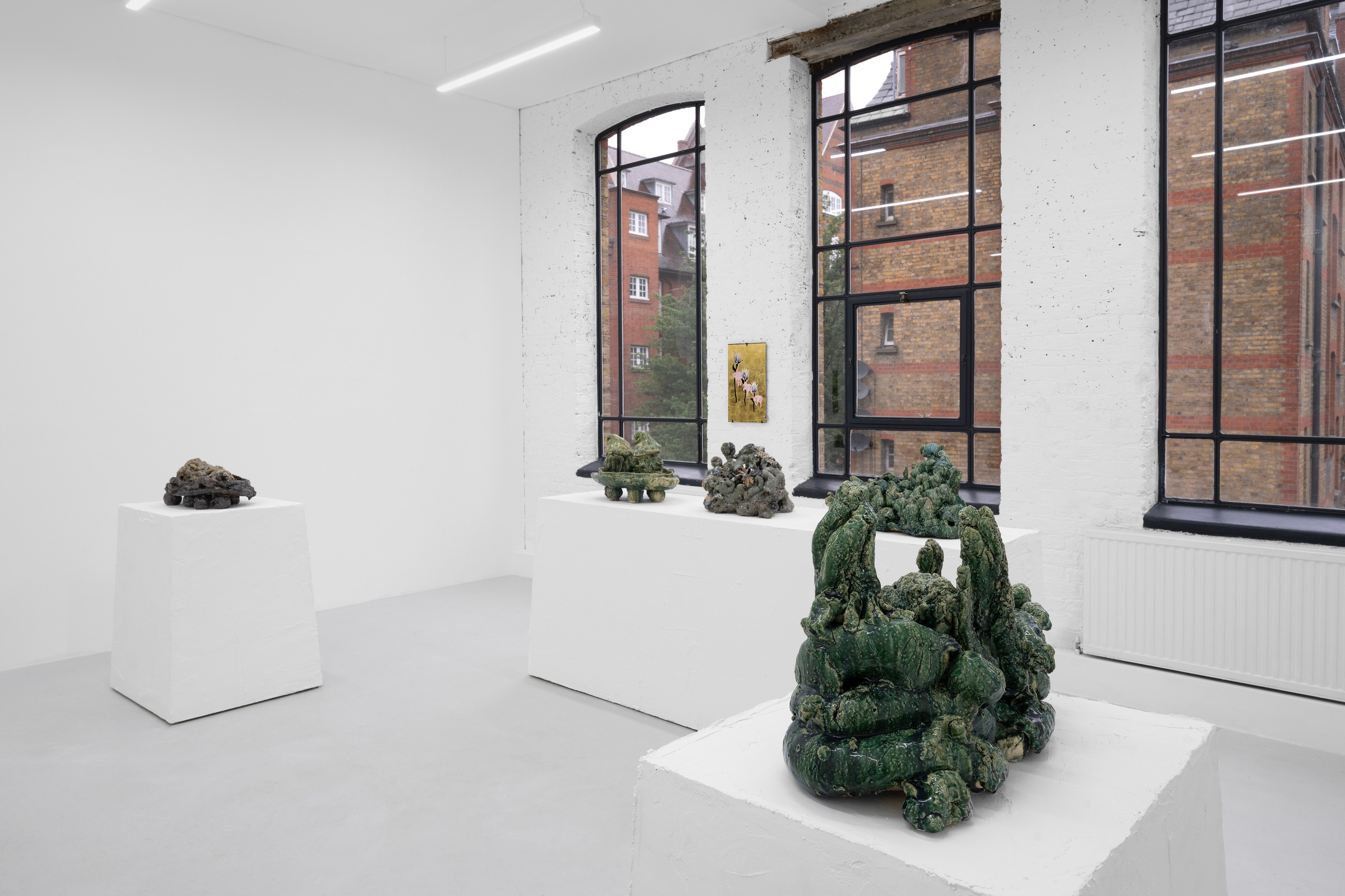 Aaron Angell, NOT ALL ON SHOW: Hinterglasmalerei & Verre églomisé 4-5/2025: ‘Organ Painting’, ‘Bamboo Organ Painting’, ‘Worm Organ Painting’, ‘Intarsia – View’, ‘Intarsia – Shut’, ‘Northern Renaissance Social Abstract Demonstration’, ‘Intarsia – Whitefly’; ‘Pig, tulip, pig, tulip, pig, tulip’; ‘Scholar – Melon’.Oribe 2-5/2025: ‘Melon – Life On Ship’, ‘Abilità Negativa’ (three versions), ‘Tray with Two Capped Heads’, ‘Tray with Clouds’, ‘Gongshi with Carbonised Panis Quadratis’; Shino Americàin & polychrome 2- at Ilenia, photo 7