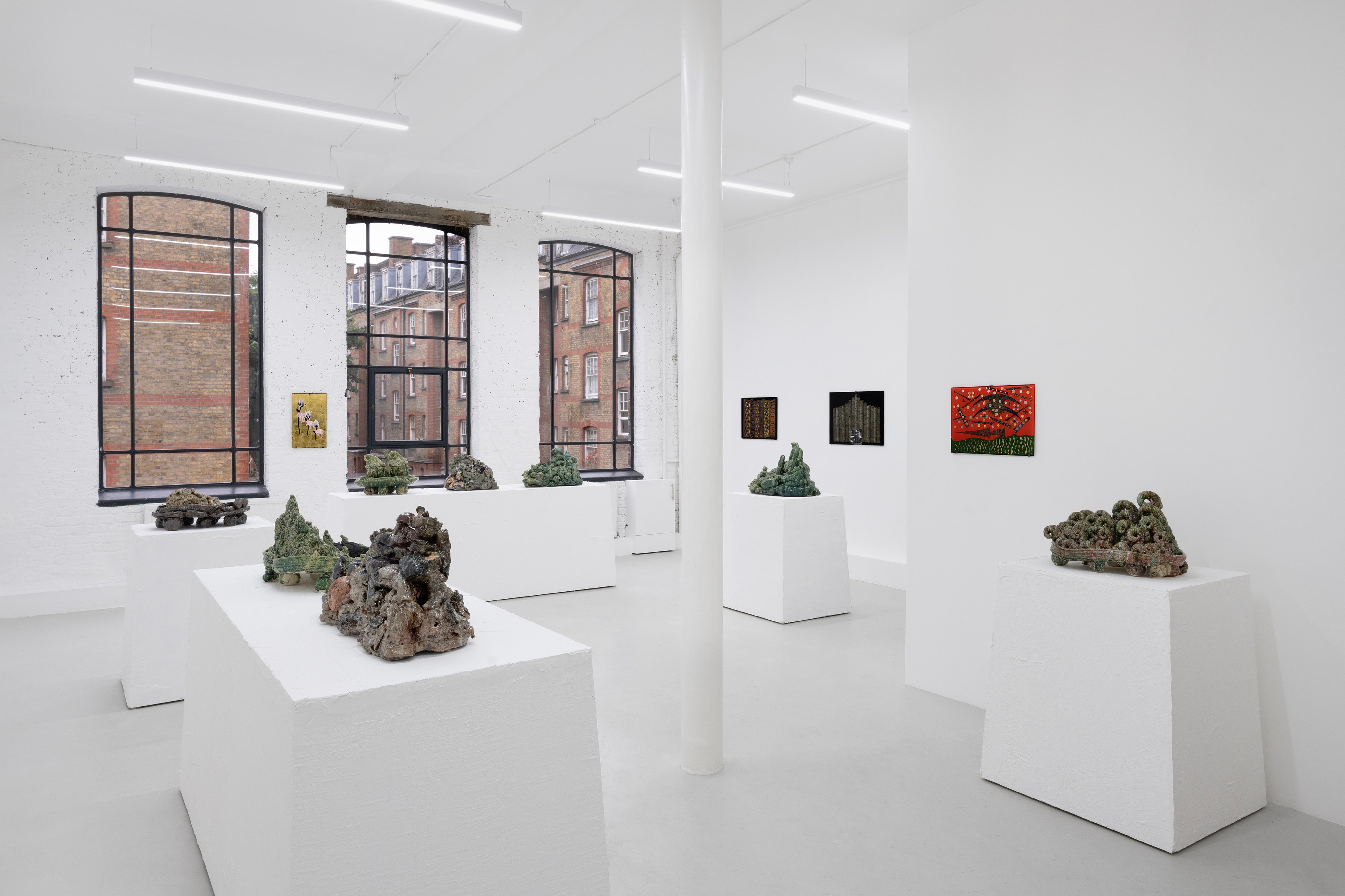 Aaron Angell, NOT ALL ON SHOW: Hinterglasmalerei & Verre églomisé 4-5/2025: ‘Organ Painting’, ‘Bamboo Organ Painting’, ‘Worm Organ Painting’, ‘Intarsia – View’, ‘Intarsia – Shut’, ‘Northern Renaissance Social Abstract Demonstration’, ‘Intarsia – Whitefly’; ‘Pig, tulip, pig, tulip, pig, tulip’; ‘Scholar – Melon’.Oribe 2-5/2025: ‘Melon – Life On Ship’, ‘Abilità Negativa’ (three versions), ‘Tray with Two Capped Heads’, ‘Tray with Clouds’, ‘Gongshi with Carbonised Panis Quadratis’; Shino Americàin & polychrome 2- at Ilenia, photo 8