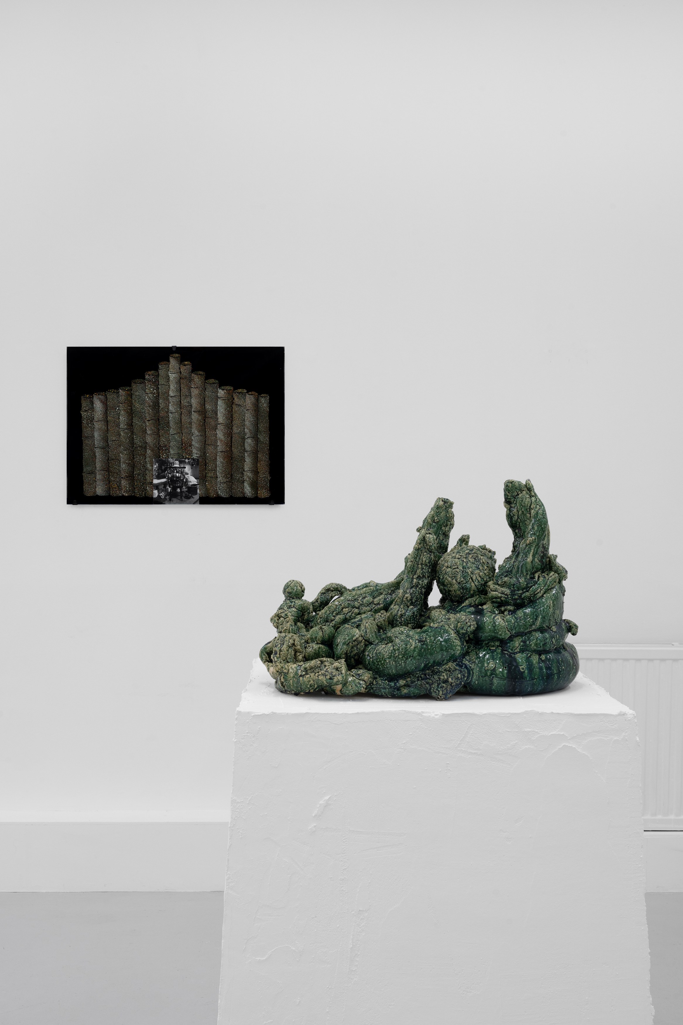 Aaron Angell, NOT ALL ON SHOW: Hinterglasmalerei & Verre églomisé 4-5/2025: ‘Organ Painting’, ‘Bamboo Organ Painting’, ‘Worm Organ Painting’, ‘Intarsia – View’, ‘Intarsia – Shut’, ‘Northern Renaissance Social Abstract Demonstration’, ‘Intarsia – Whitefly’; ‘Pig, tulip, pig, tulip, pig, tulip’; ‘Scholar – Melon’.Oribe 2-5/2025: ‘Melon – Life On Ship’, ‘Abilità Negativa’ (three versions), ‘Tray with Two Capped Heads’, ‘Tray with Clouds’, ‘Gongshi with Carbonised Panis Quadratis’; Shino Americàin & polychrome 2- at Ilenia, photo 26