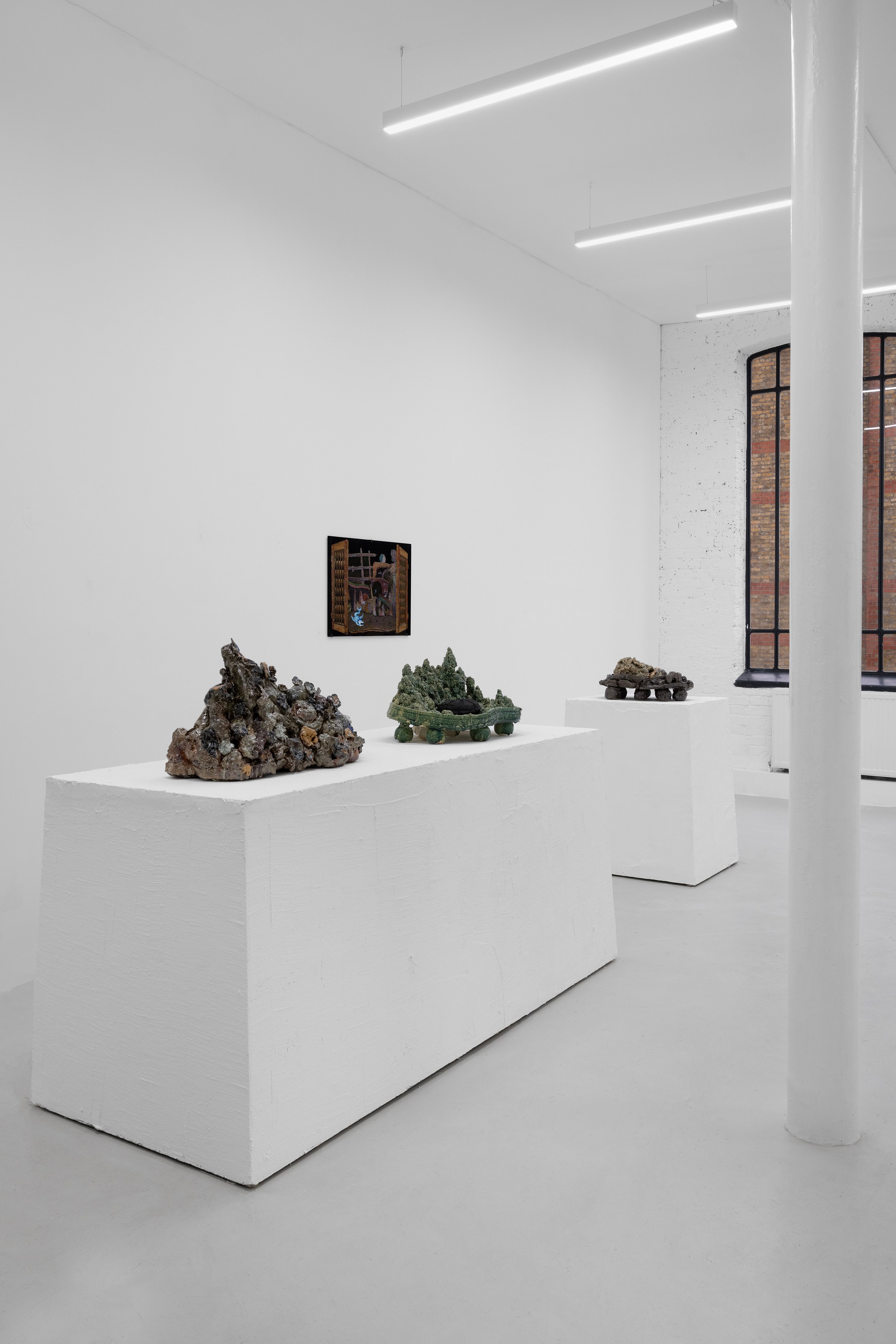 Aaron Angell, NOT ALL ON SHOW: Hinterglasmalerei & Verre églomisé 4-5/2025: ‘Organ Painting’, ‘Bamboo Organ Painting’, ‘Worm Organ Painting’, ‘Intarsia – View’, ‘Intarsia – Shut’, ‘Northern Renaissance Social Abstract Demonstration’, ‘Intarsia – Whitefly’; ‘Pig, tulip, pig, tulip, pig, tulip’; ‘Scholar – Melon’.Oribe 2-5/2025: ‘Melon – Life On Ship’, ‘Abilità Negativa’ (three versions), ‘Tray with Two Capped Heads’, ‘Tray with Clouds’, ‘Gongshi with Carbonised Panis Quadratis’; Shino Americàin & polychrome 2- at Ilenia, photo 29
