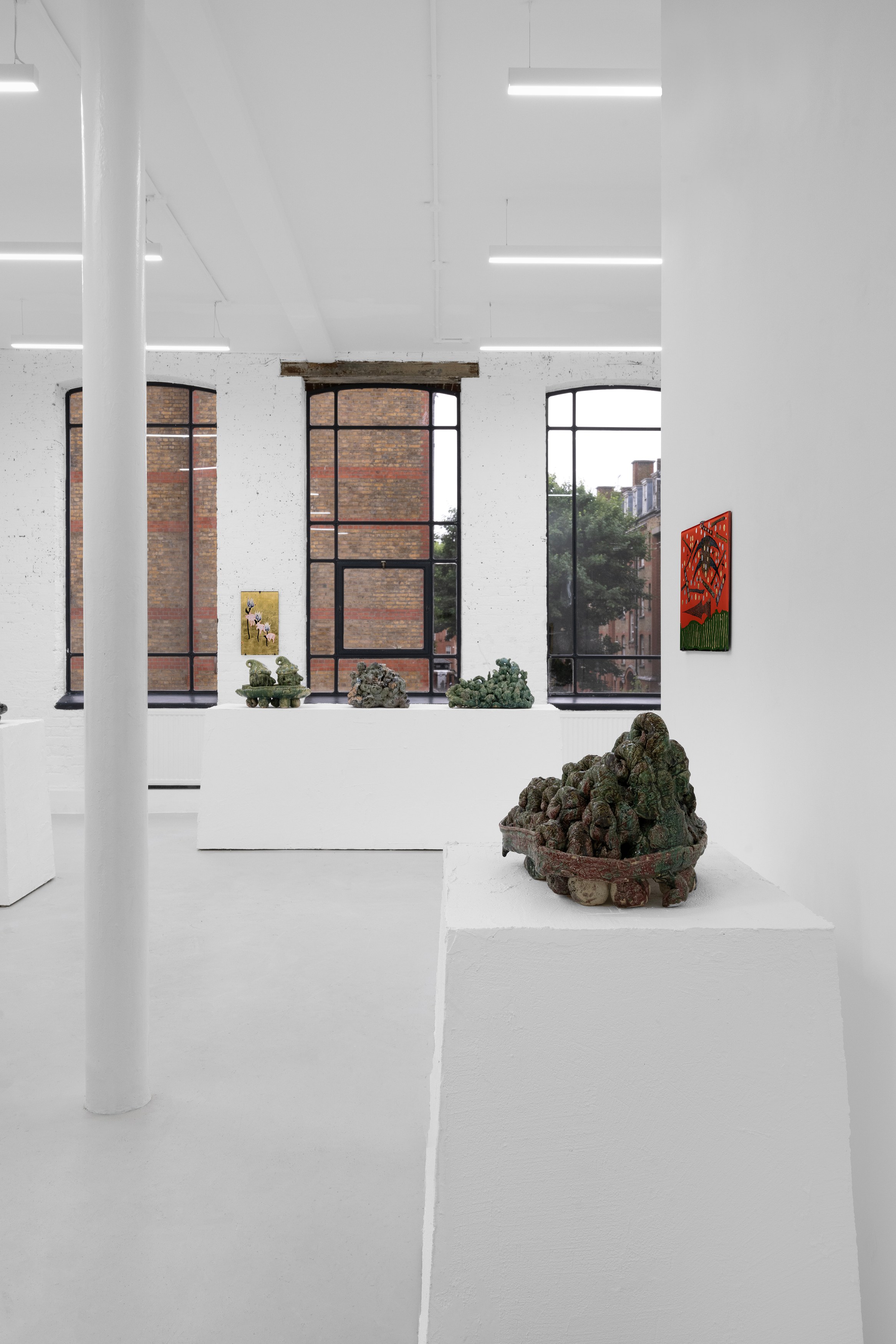 Aaron Angell, NOT ALL ON SHOW: Hinterglasmalerei & Verre églomisé 4-5/2025: ‘Organ Painting’, ‘Bamboo Organ Painting’, ‘Worm Organ Painting’, ‘Intarsia – View’, ‘Intarsia – Shut’, ‘Northern Renaissance Social Abstract Demonstration’, ‘Intarsia – Whitefly’; ‘Pig, tulip, pig, tulip, pig, tulip’; ‘Scholar – Melon’.Oribe 2-5/2025: ‘Melon – Life On Ship’, ‘Abilità Negativa’ (three versions), ‘Tray with Two Capped Heads’, ‘Tray with Clouds’, ‘Gongshi with Carbonised Panis Quadratis’; Shino Americàin & polychrome 2- at Ilenia, photo 30
