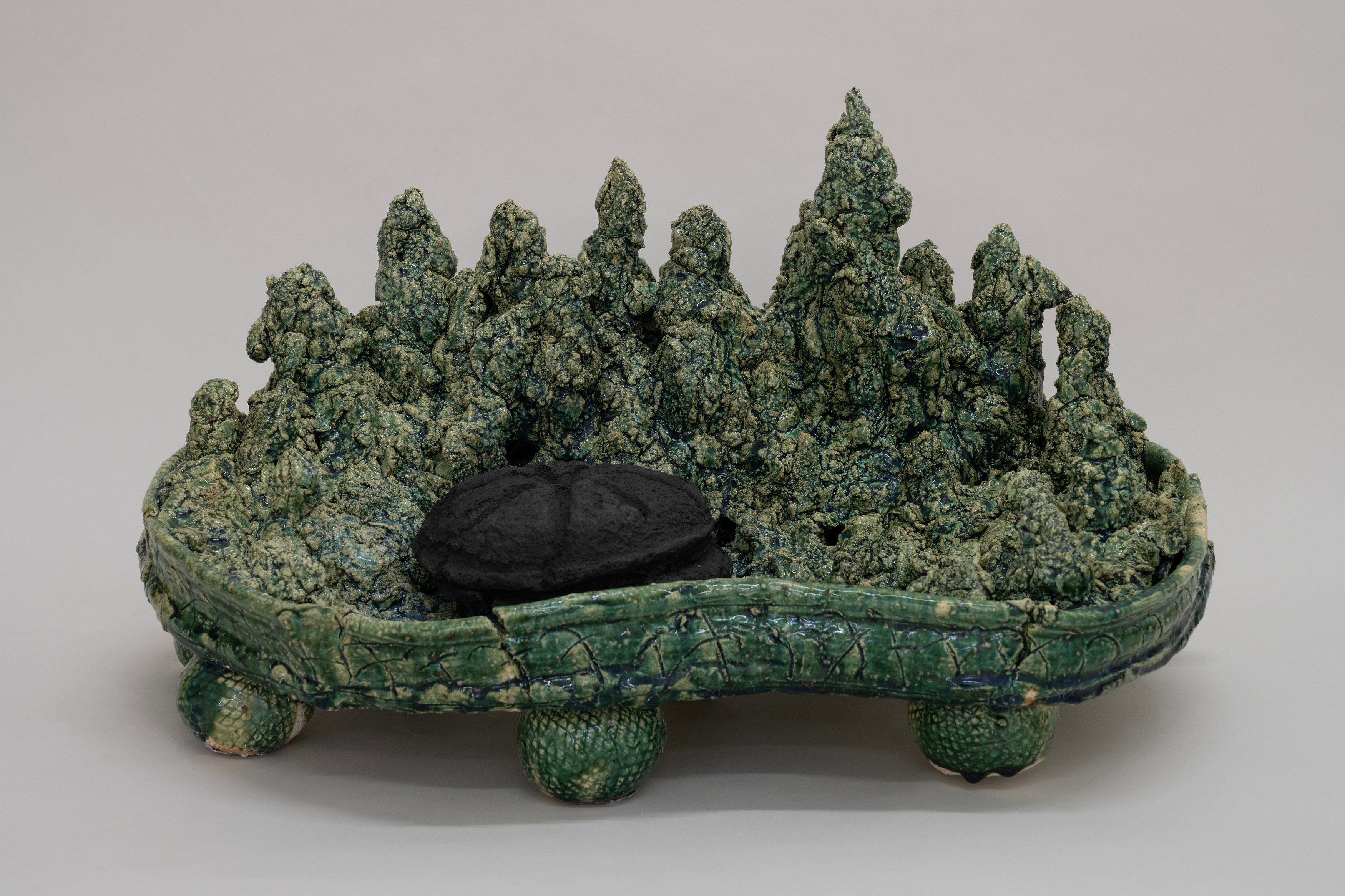 Aaron Angell, NOT ALL ON SHOW: Hinterglasmalerei & Verre églomisé 4-5/2025: ‘Organ Painting’, ‘Bamboo Organ Painting’, ‘Worm Organ Painting’, ‘Intarsia – View’, ‘Intarsia – Shut’, ‘Northern Renaissance Social Abstract Demonstration’, ‘Intarsia – Whitefly’; ‘Pig, tulip, pig, tulip, pig, tulip’; ‘Scholar – Melon’.Oribe 2-5/2025: ‘Melon – Life On Ship’, ‘Abilità Negativa’ (three versions), ‘Tray with Two Capped Heads’, ‘Tray with Clouds’, ‘Gongshi with Carbonised Panis Quadratis’; Shino Americàin & polychrome 2- at Ilenia, photo 37
