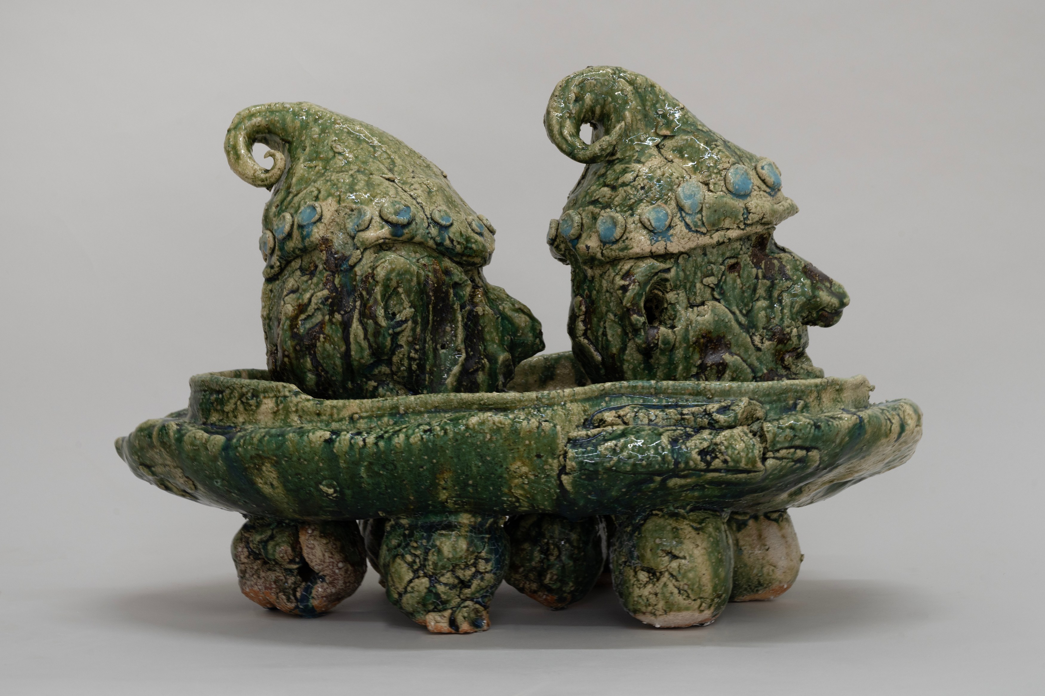 Aaron Angell, NOT ALL ON SHOW: Hinterglasmalerei & Verre églomisé 4-5/2025: ‘Organ Painting’, ‘Bamboo Organ Painting’, ‘Worm Organ Painting’, ‘Intarsia – View’, ‘Intarsia – Shut’, ‘Northern Renaissance Social Abstract Demonstration’, ‘Intarsia – Whitefly’; ‘Pig, tulip, pig, tulip, pig, tulip’; ‘Scholar – Melon’.Oribe 2-5/2025: ‘Melon – Life On Ship’, ‘Abilità Negativa’ (three versions), ‘Tray with Two Capped Heads’, ‘Tray with Clouds’, ‘Gongshi with Carbonised Panis Quadratis’; Shino Americàin & polychrome 2- at Ilenia, photo 54