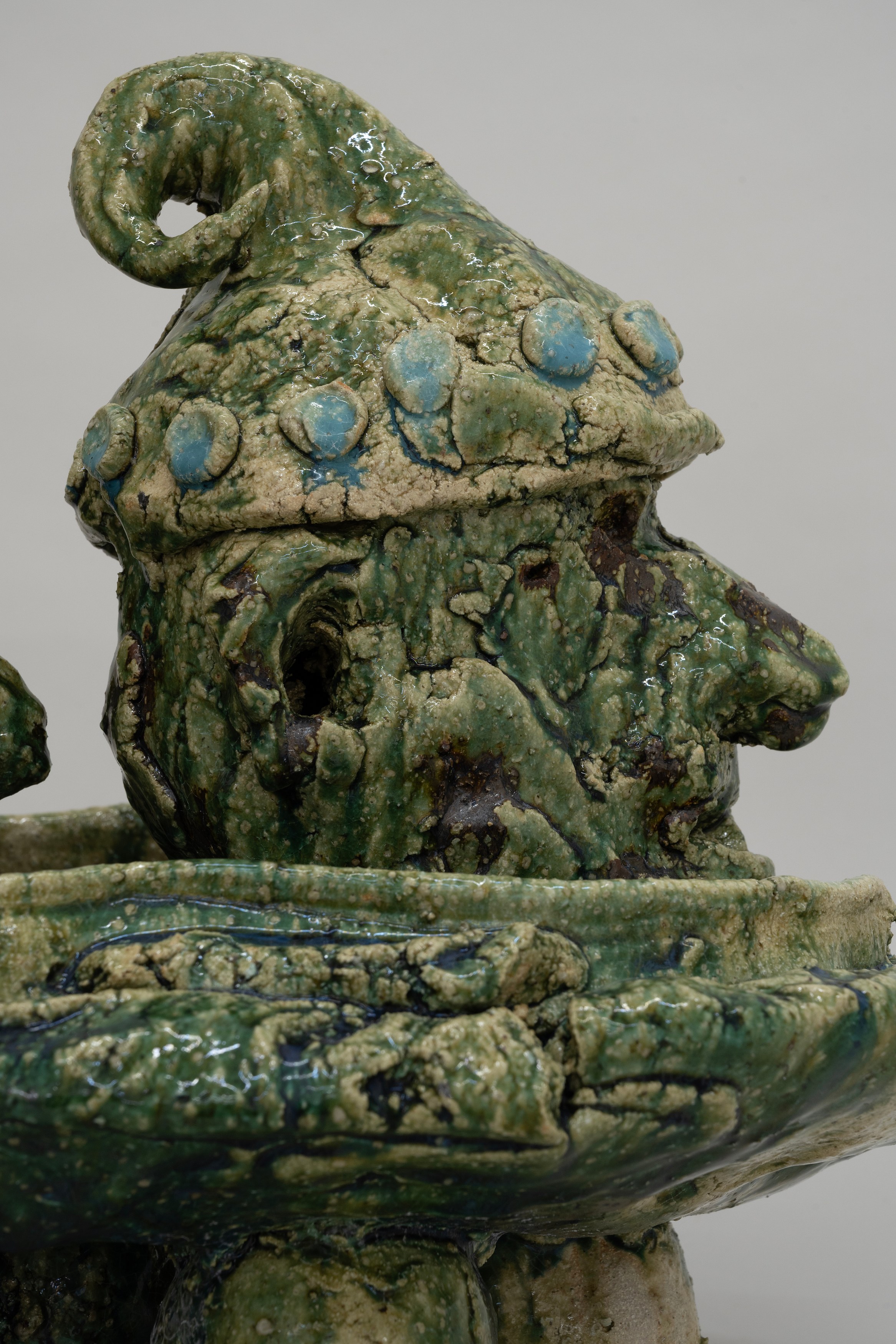 Aaron Angell, NOT ALL ON SHOW: Hinterglasmalerei & Verre églomisé 4-5/2025: ‘Organ Painting’, ‘Bamboo Organ Painting’, ‘Worm Organ Painting’, ‘Intarsia – View’, ‘Intarsia – Shut’, ‘Northern Renaissance Social Abstract Demonstration’, ‘Intarsia – Whitefly’; ‘Pig, tulip, pig, tulip, pig, tulip’; ‘Scholar – Melon’.Oribe 2-5/2025: ‘Melon – Life On Ship’, ‘Abilità Negativa’ (three versions), ‘Tray with Two Capped Heads’, ‘Tray with Clouds’, ‘Gongshi with Carbonised Panis Quadratis’; Shino Americàin & polychrome 2- at Ilenia, photo 55