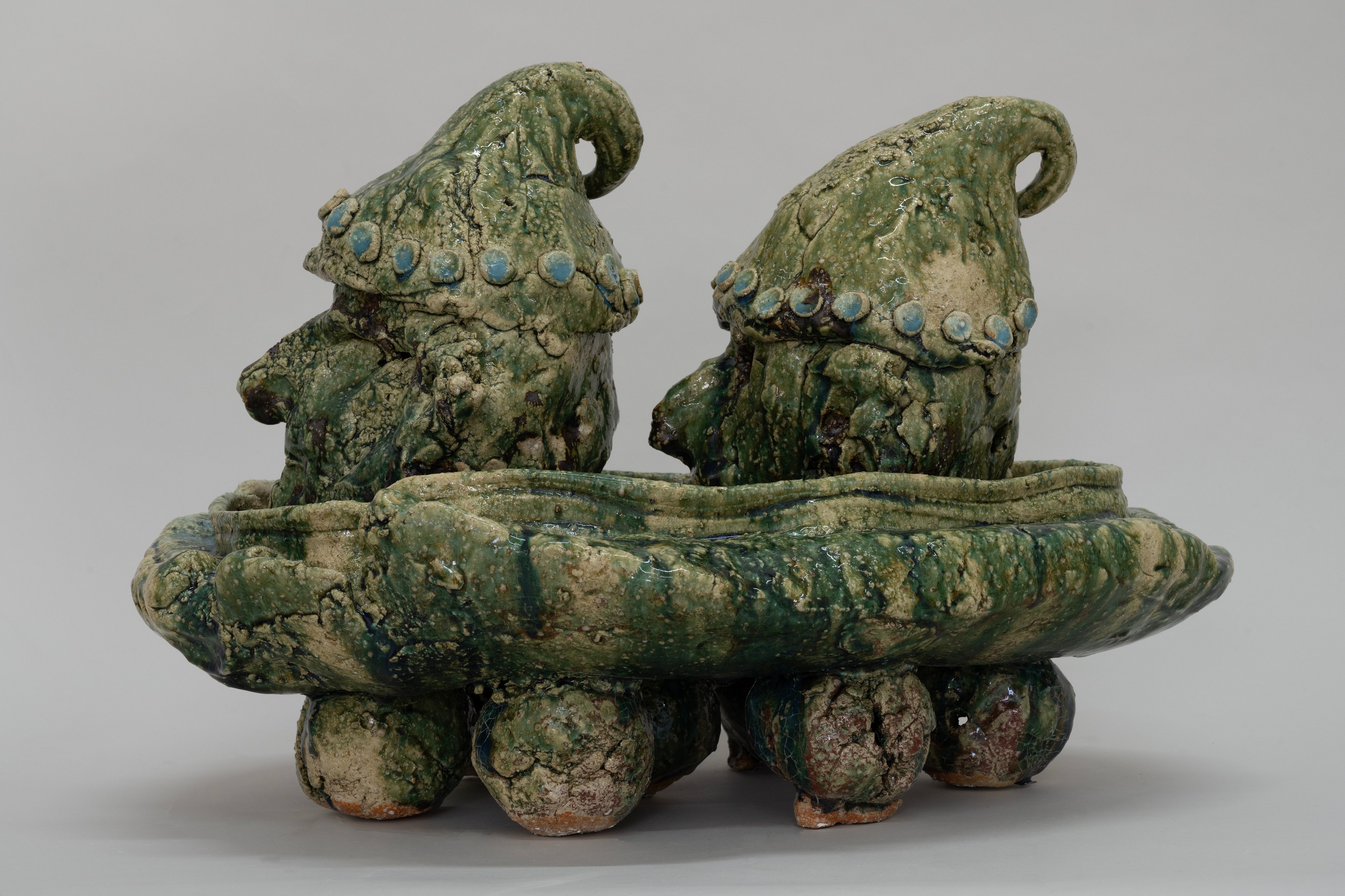 Aaron Angell, NOT ALL ON SHOW: Hinterglasmalerei & Verre églomisé 4-5/2025: ‘Organ Painting’, ‘Bamboo Organ Painting’, ‘Worm Organ Painting’, ‘Intarsia – View’, ‘Intarsia – Shut’, ‘Northern Renaissance Social Abstract Demonstration’, ‘Intarsia – Whitefly’; ‘Pig, tulip, pig, tulip, pig, tulip’; ‘Scholar – Melon’.Oribe 2-5/2025: ‘Melon – Life On Ship’, ‘Abilità Negativa’ (three versions), ‘Tray with Two Capped Heads’, ‘Tray with Clouds’, ‘Gongshi with Carbonised Panis Quadratis’; Shino Americàin & polychrome 2- at Ilenia, photo 57