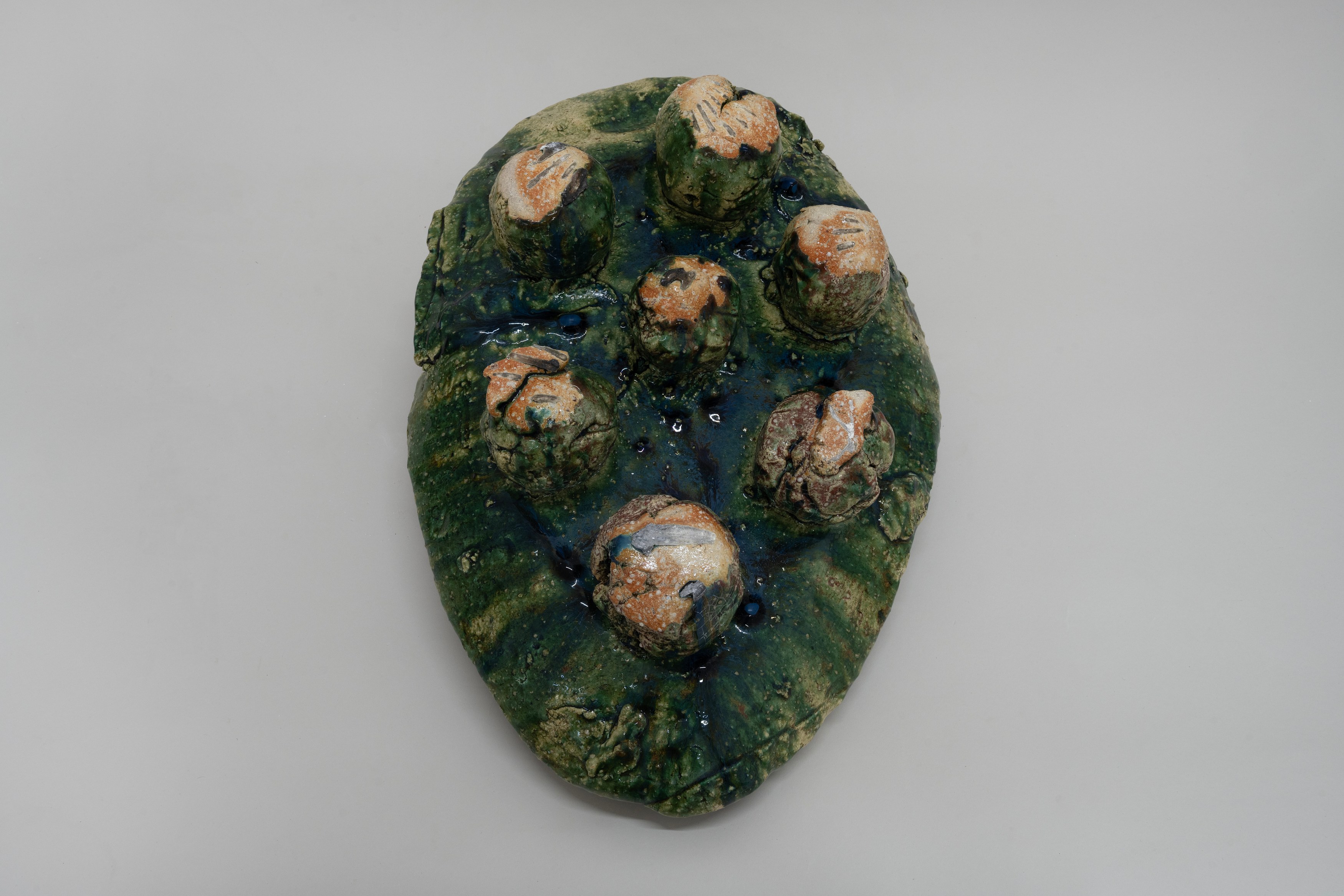 Aaron Angell, NOT ALL ON SHOW: Hinterglasmalerei & Verre églomisé 4-5/2025: ‘Organ Painting’, ‘Bamboo Organ Painting’, ‘Worm Organ Painting’, ‘Intarsia – View’, ‘Intarsia – Shut’, ‘Northern Renaissance Social Abstract Demonstration’, ‘Intarsia – Whitefly’; ‘Pig, tulip, pig, tulip, pig, tulip’; ‘Scholar – Melon’.Oribe 2-5/2025: ‘Melon – Life On Ship’, ‘Abilità Negativa’ (three versions), ‘Tray with Two Capped Heads’, ‘Tray with Clouds’, ‘Gongshi with Carbonised Panis Quadratis’; Shino Americàin & polychrome 2- at Ilenia, photo 59