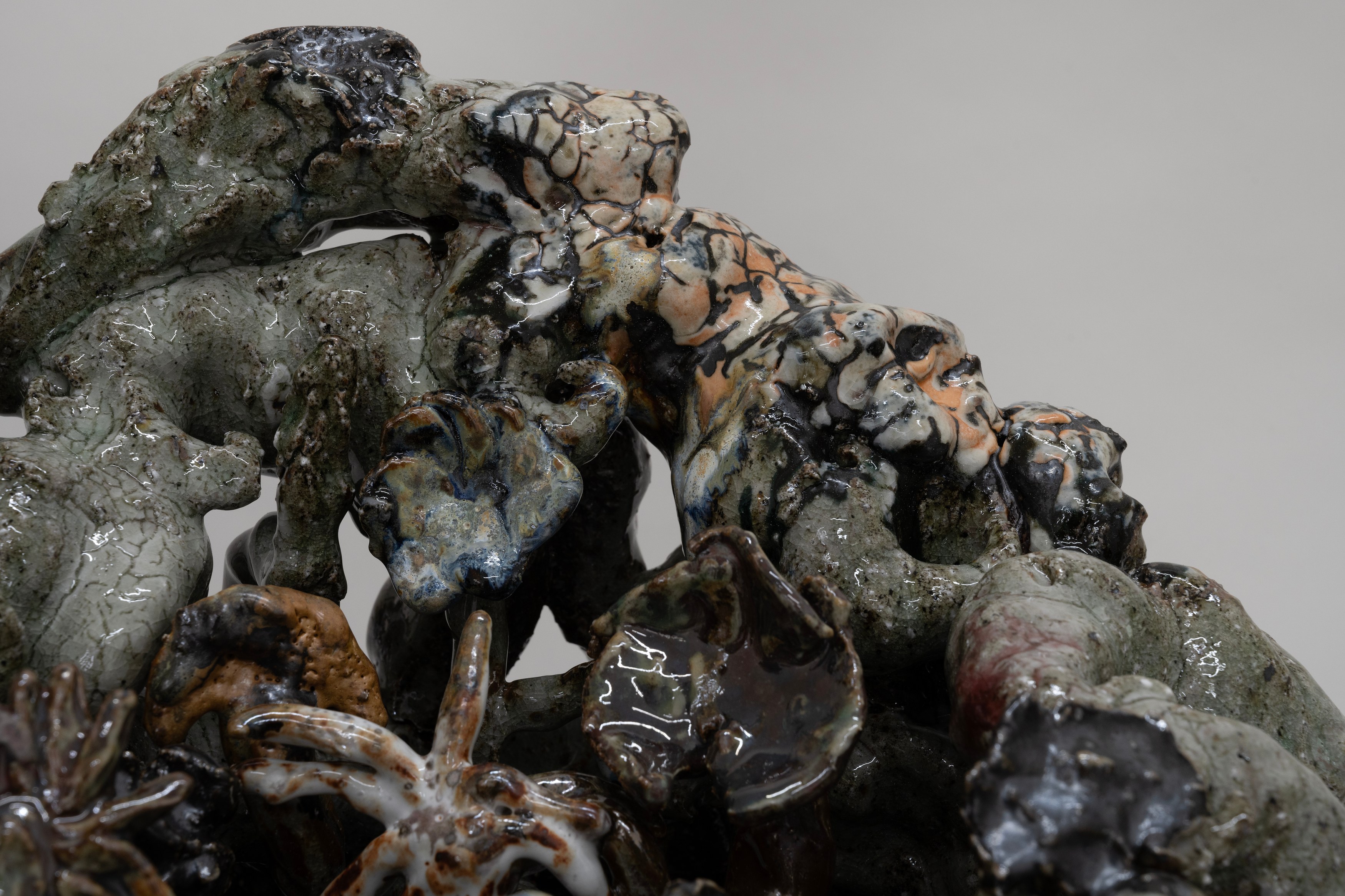 Aaron Angell, NOT ALL ON SHOW: Hinterglasmalerei & Verre églomisé 4-5/2025: ‘Organ Painting’, ‘Bamboo Organ Painting’, ‘Worm Organ Painting’, ‘Intarsia – View’, ‘Intarsia – Shut’, ‘Northern Renaissance Social Abstract Demonstration’, ‘Intarsia – Whitefly’; ‘Pig, tulip, pig, tulip, pig, tulip’; ‘Scholar – Melon’.Oribe 2-5/2025: ‘Melon – Life On Ship’, ‘Abilità Negativa’ (three versions), ‘Tray with Two Capped Heads’, ‘Tray with Clouds’, ‘Gongshi with Carbonised Panis Quadratis’; Shino Americàin & polychrome 2- at Ilenia, photo 64