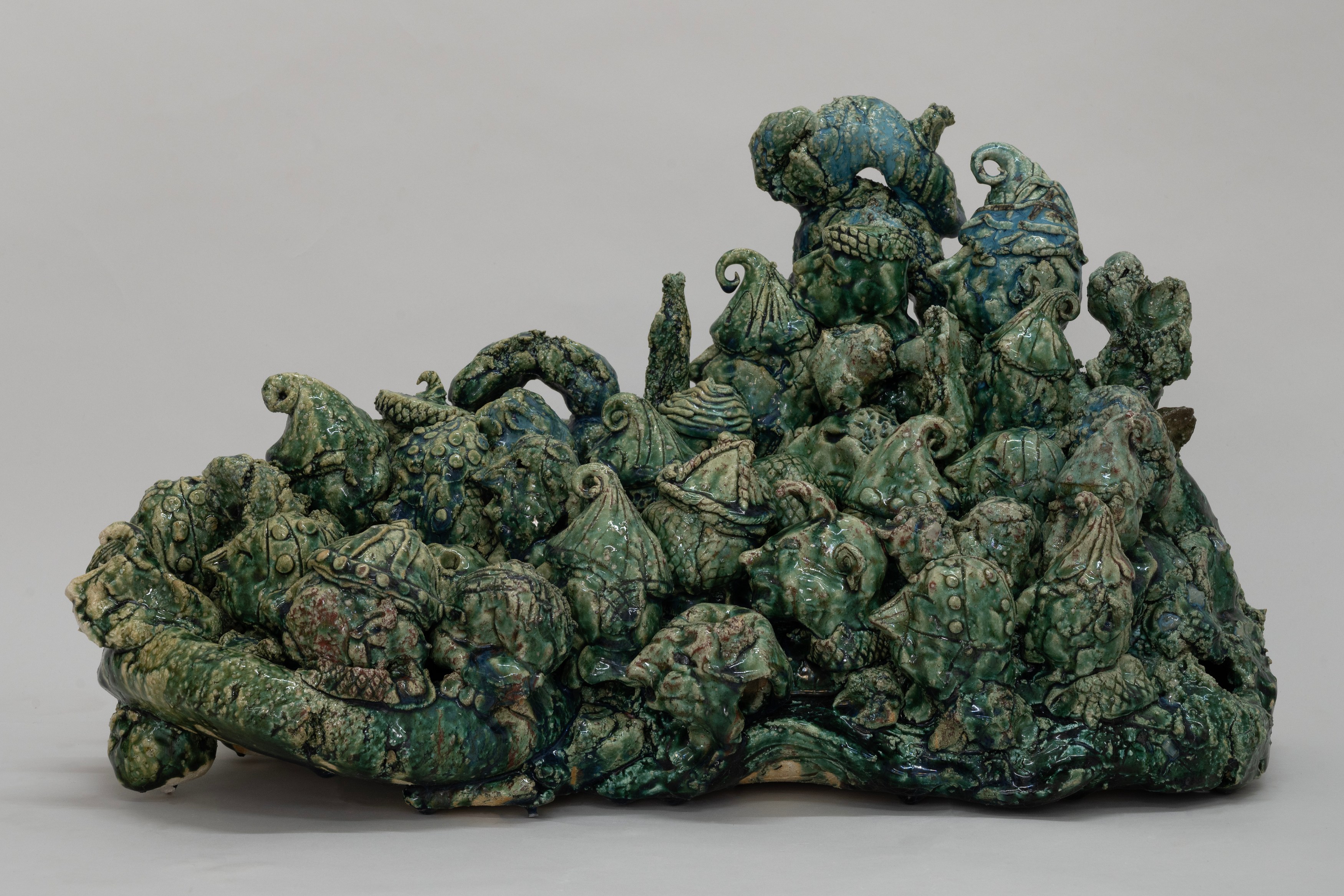 Aaron Angell, NOT ALL ON SHOW: Hinterglasmalerei & Verre églomisé 4-5/2025: ‘Organ Painting’, ‘Bamboo Organ Painting’, ‘Worm Organ Painting’, ‘Intarsia – View’, ‘Intarsia – Shut’, ‘Northern Renaissance Social Abstract Demonstration’, ‘Intarsia – Whitefly’; ‘Pig, tulip, pig, tulip, pig, tulip’; ‘Scholar – Melon’.Oribe 2-5/2025: ‘Melon – Life On Ship’, ‘Abilità Negativa’ (three versions), ‘Tray with Two Capped Heads’, ‘Tray with Clouds’, ‘Gongshi with Carbonised Panis Quadratis’; Shino Americàin & polychrome 2- at Ilenia, photo 65