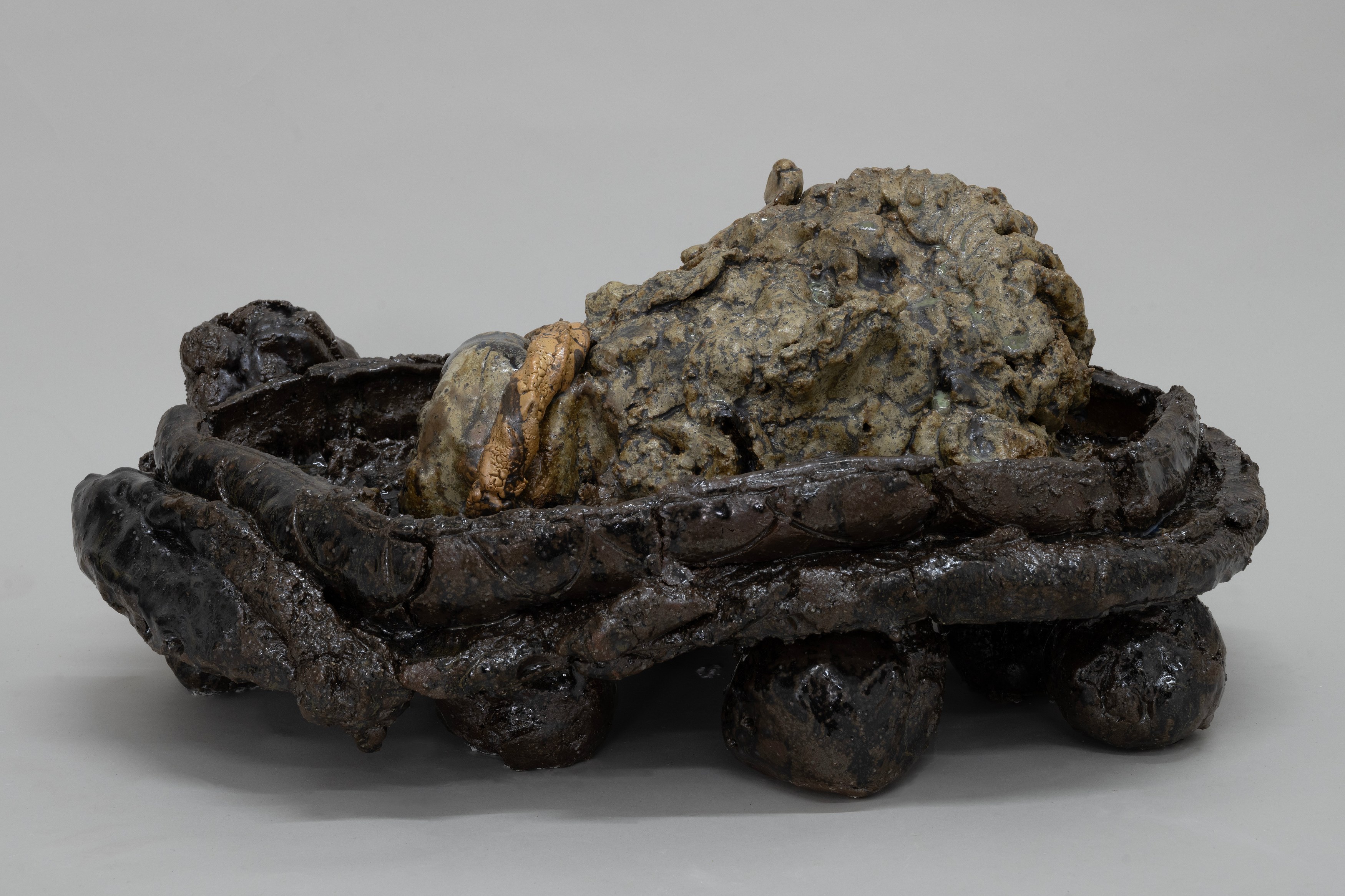 Aaron Angell, NOT ALL ON SHOW: Hinterglasmalerei & Verre églomisé 4-5/2025: ‘Organ Painting’, ‘Bamboo Organ Painting’, ‘Worm Organ Painting’, ‘Intarsia – View’, ‘Intarsia – Shut’, ‘Northern Renaissance Social Abstract Demonstration’, ‘Intarsia – Whitefly’; ‘Pig, tulip, pig, tulip, pig, tulip’; ‘Scholar – Melon’.Oribe 2-5/2025: ‘Melon – Life On Ship’, ‘Abilità Negativa’ (three versions), ‘Tray with Two Capped Heads’, ‘Tray with Clouds’, ‘Gongshi with Carbonised Panis Quadratis’; Shino Americàin & polychrome 2- at Ilenia, photo 74