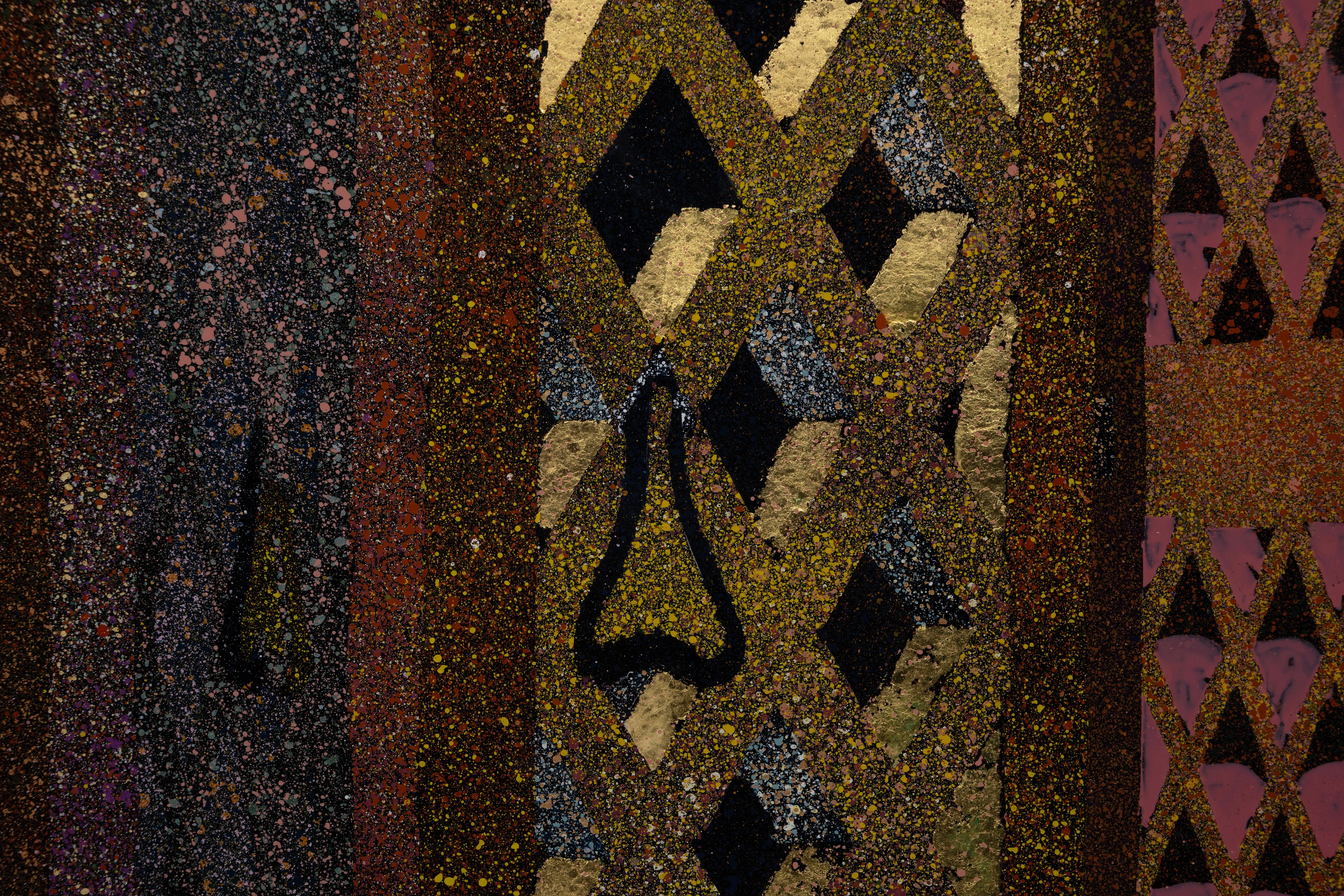Aaron Angell, NOT ALL ON SHOW: Hinterglasmalerei & Verre églomisé 4-5/2025: ‘Organ Painting’, ‘Bamboo Organ Painting’, ‘Worm Organ Painting’, ‘Intarsia – View’, ‘Intarsia – Shut’, ‘Northern Renaissance Social Abstract Demonstration’, ‘Intarsia – Whitefly’; ‘Pig, tulip, pig, tulip, pig, tulip’; ‘Scholar – Melon’.Oribe 2-5/2025: ‘Melon – Life On Ship’, ‘Abilità Negativa’ (three versions), ‘Tray with Two Capped Heads’, ‘Tray with Clouds’, ‘Gongshi with Carbonised Panis Quadratis’; Shino Americàin & polychrome 2- at Ilenia, photo 81