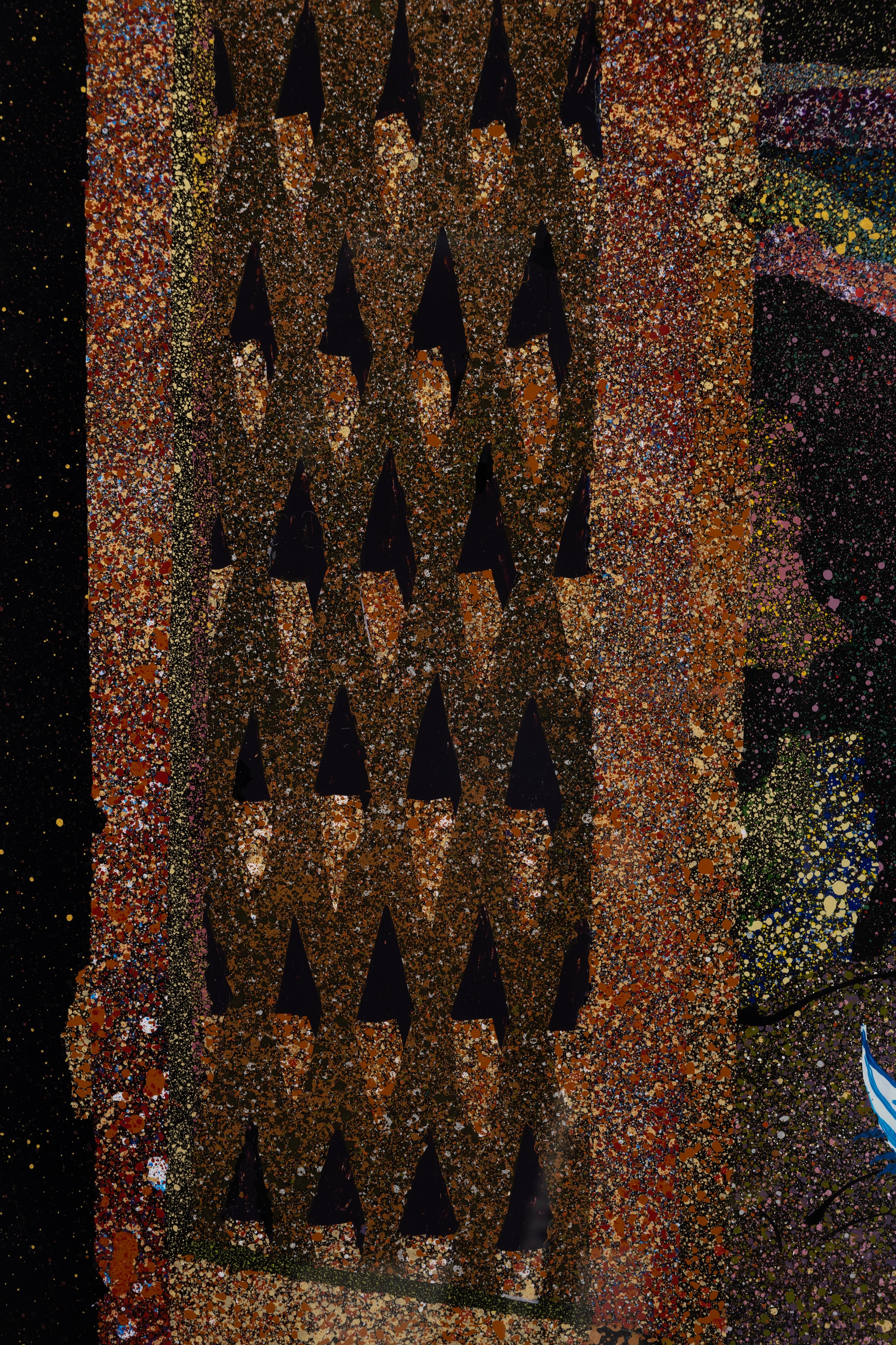 Aaron Angell, NOT ALL ON SHOW: Hinterglasmalerei & Verre églomisé 4-5/2025: ‘Organ Painting’, ‘Bamboo Organ Painting’, ‘Worm Organ Painting’, ‘Intarsia – View’, ‘Intarsia – Shut’, ‘Northern Renaissance Social Abstract Demonstration’, ‘Intarsia – Whitefly’; ‘Pig, tulip, pig, tulip, pig, tulip’; ‘Scholar – Melon’.Oribe 2-5/2025: ‘Melon – Life On Ship’, ‘Abilità Negativa’ (three versions), ‘Tray with Two Capped Heads’, ‘Tray with Clouds’, ‘Gongshi with Carbonised Panis Quadratis’; Shino Americàin & polychrome 2- at Ilenia, photo 91