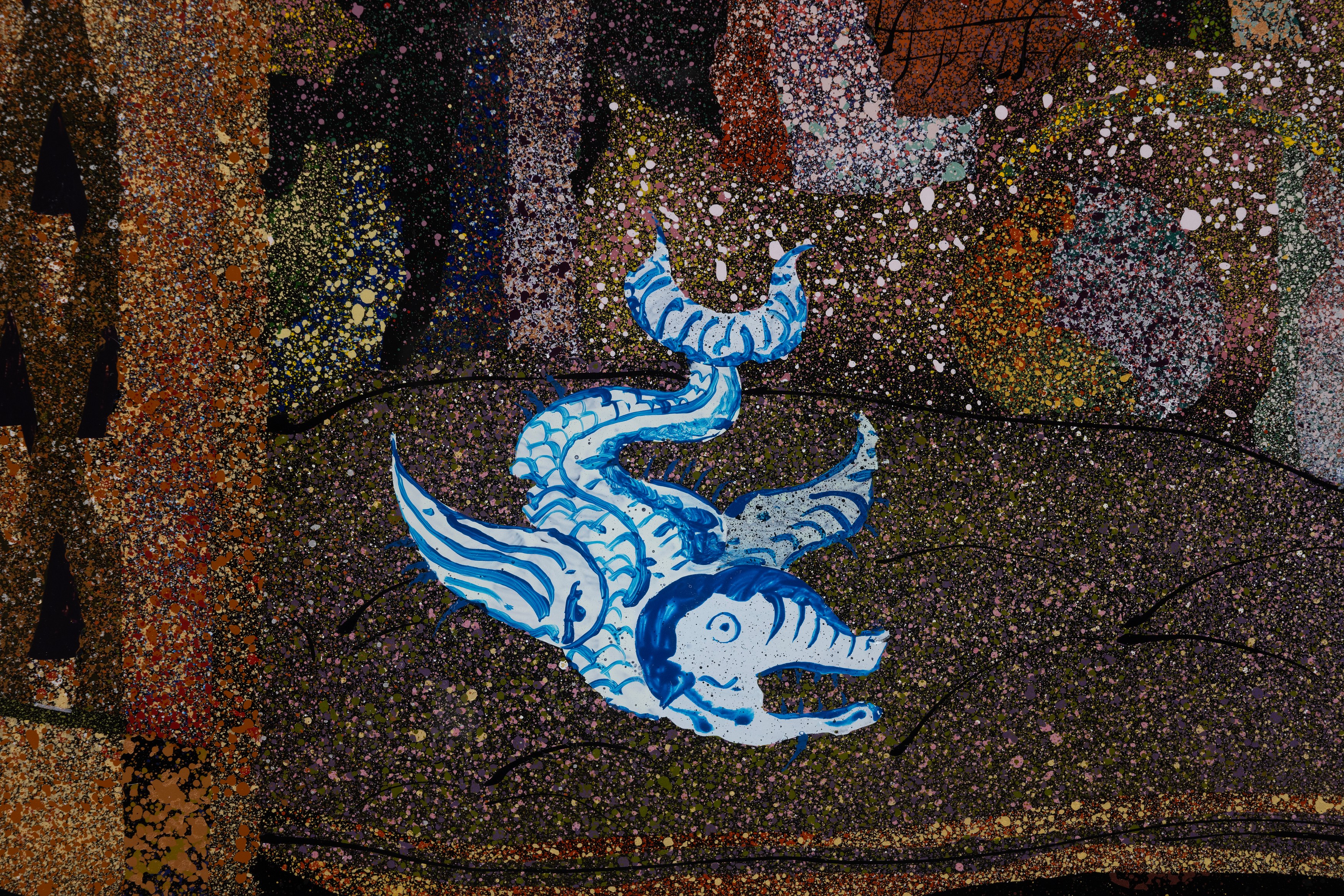 Aaron Angell, NOT ALL ON SHOW: Hinterglasmalerei & Verre églomisé 4-5/2025: ‘Organ Painting’, ‘Bamboo Organ Painting’, ‘Worm Organ Painting’, ‘Intarsia – View’, ‘Intarsia – Shut’, ‘Northern Renaissance Social Abstract Demonstration’, ‘Intarsia – Whitefly’; ‘Pig, tulip, pig, tulip, pig, tulip’; ‘Scholar – Melon’.Oribe 2-5/2025: ‘Melon – Life On Ship’, ‘Abilità Negativa’ (three versions), ‘Tray with Two Capped Heads’, ‘Tray with Clouds’, ‘Gongshi with Carbonised Panis Quadratis’; Shino Americàin & polychrome 2- at Ilenia, photo 90