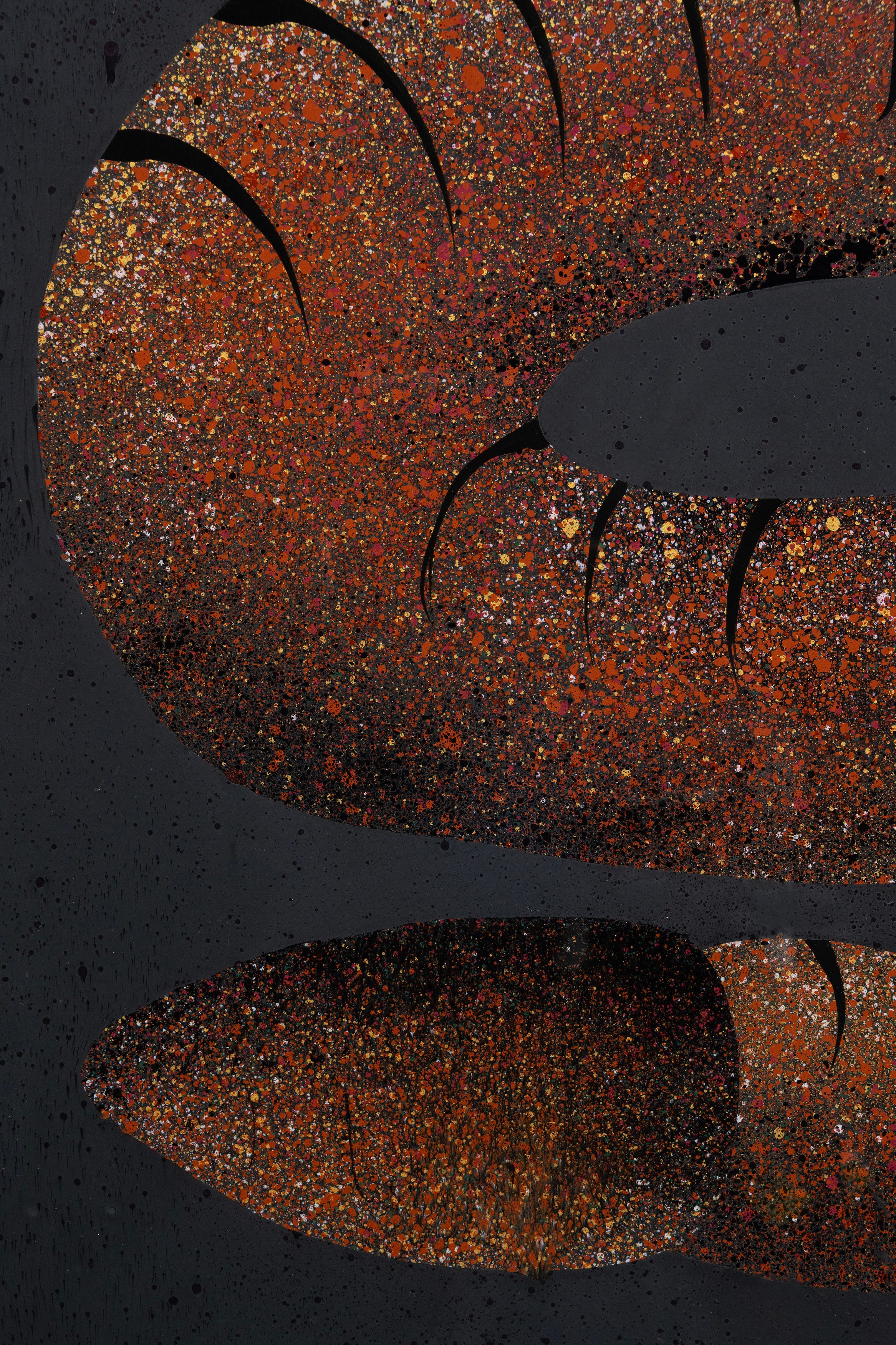 Aaron Angell, NOT ALL ON SHOW: Hinterglasmalerei & Verre églomisé 4-5/2025: ‘Organ Painting’, ‘Bamboo Organ Painting’, ‘Worm Organ Painting’, ‘Intarsia – View’, ‘Intarsia – Shut’, ‘Northern Renaissance Social Abstract Demonstration’, ‘Intarsia – Whitefly’; ‘Pig, tulip, pig, tulip, pig, tulip’; ‘Scholar – Melon’.Oribe 2-5/2025: ‘Melon – Life On Ship’, ‘Abilità Negativa’ (three versions), ‘Tray with Two Capped Heads’, ‘Tray with Clouds’, ‘Gongshi with Carbonised Panis Quadratis’; Shino Americàin & polychrome 2- at Ilenia, photo 95