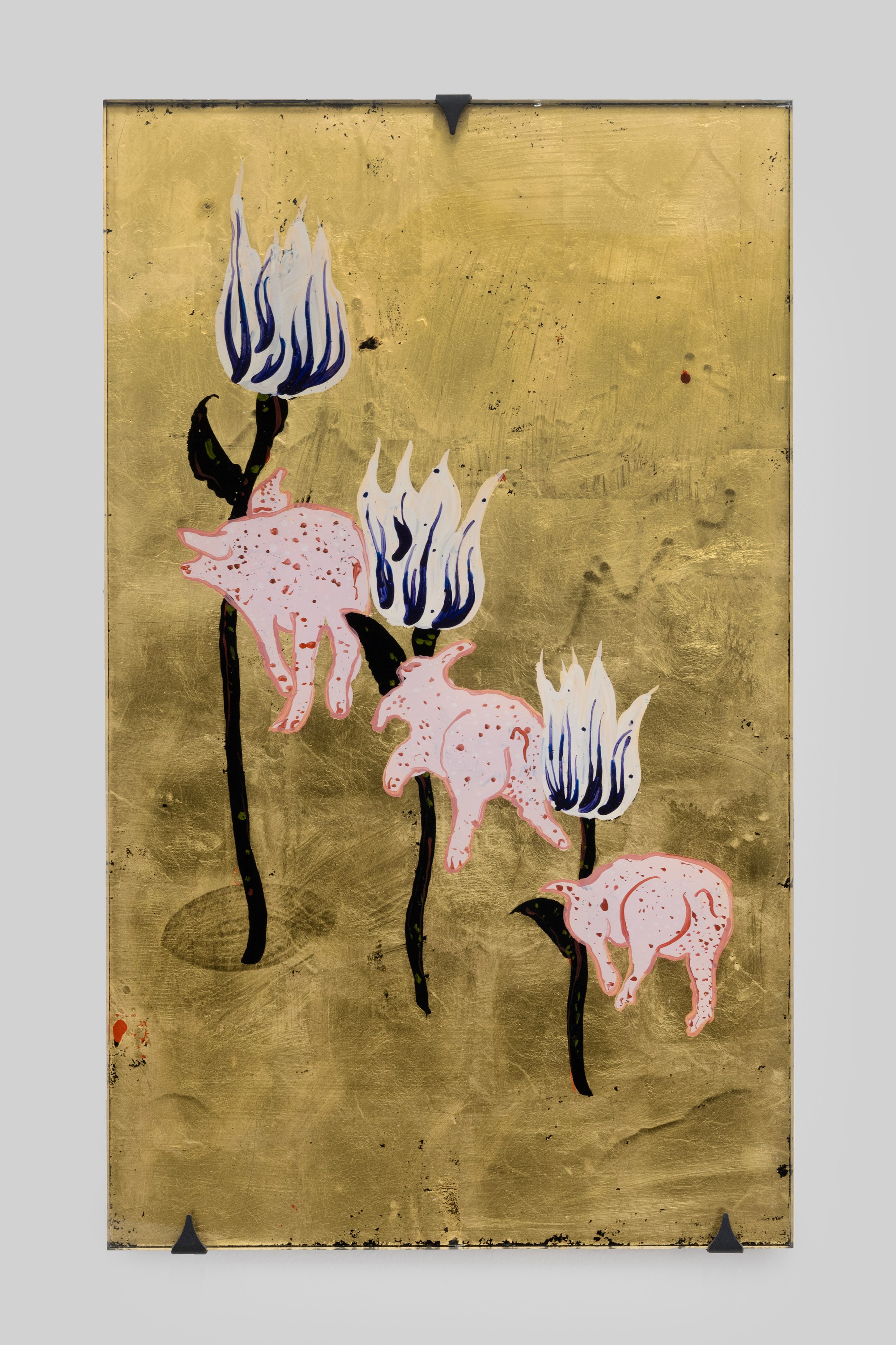 Aaron Angell, NOT ALL ON SHOW: Hinterglasmalerei & Verre églomisé 4-5/2025: ‘Organ Painting’, ‘Bamboo Organ Painting’, ‘Worm Organ Painting’, ‘Intarsia – View’, ‘Intarsia – Shut’, ‘Northern Renaissance Social Abstract Demonstration’, ‘Intarsia – Whitefly’; ‘Pig, tulip, pig, tulip, pig, tulip’; ‘Scholar – Melon’.Oribe 2-5/2025: ‘Melon – Life On Ship’, ‘Abilità Negativa’ (three versions), ‘Tray with Two Capped Heads’, ‘Tray with Clouds’, ‘Gongshi with Carbonised Panis Quadratis’; Shino Americàin & polychrome 2- at Ilenia, photo 101