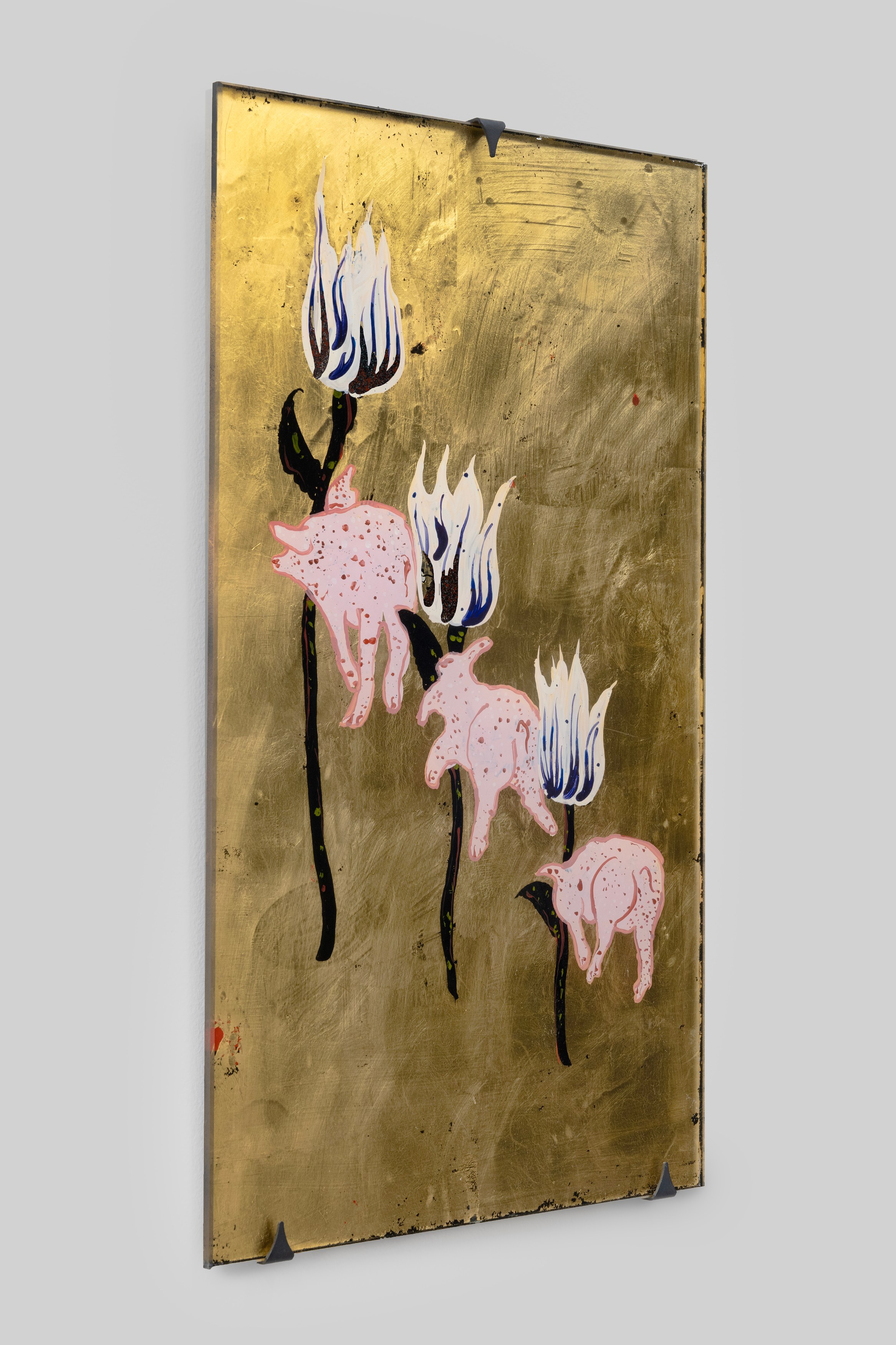 Aaron Angell, NOT ALL ON SHOW: Hinterglasmalerei & Verre églomisé 4-5/2025: ‘Organ Painting’, ‘Bamboo Organ Painting’, ‘Worm Organ Painting’, ‘Intarsia – View’, ‘Intarsia – Shut’, ‘Northern Renaissance Social Abstract Demonstration’, ‘Intarsia – Whitefly’; ‘Pig, tulip, pig, tulip, pig, tulip’; ‘Scholar – Melon’.Oribe 2-5/2025: ‘Melon – Life On Ship’, ‘Abilità Negativa’ (three versions), ‘Tray with Two Capped Heads’, ‘Tray with Clouds’, ‘Gongshi with Carbonised Panis Quadratis’; Shino Americàin & polychrome 2- at Ilenia, photo 102