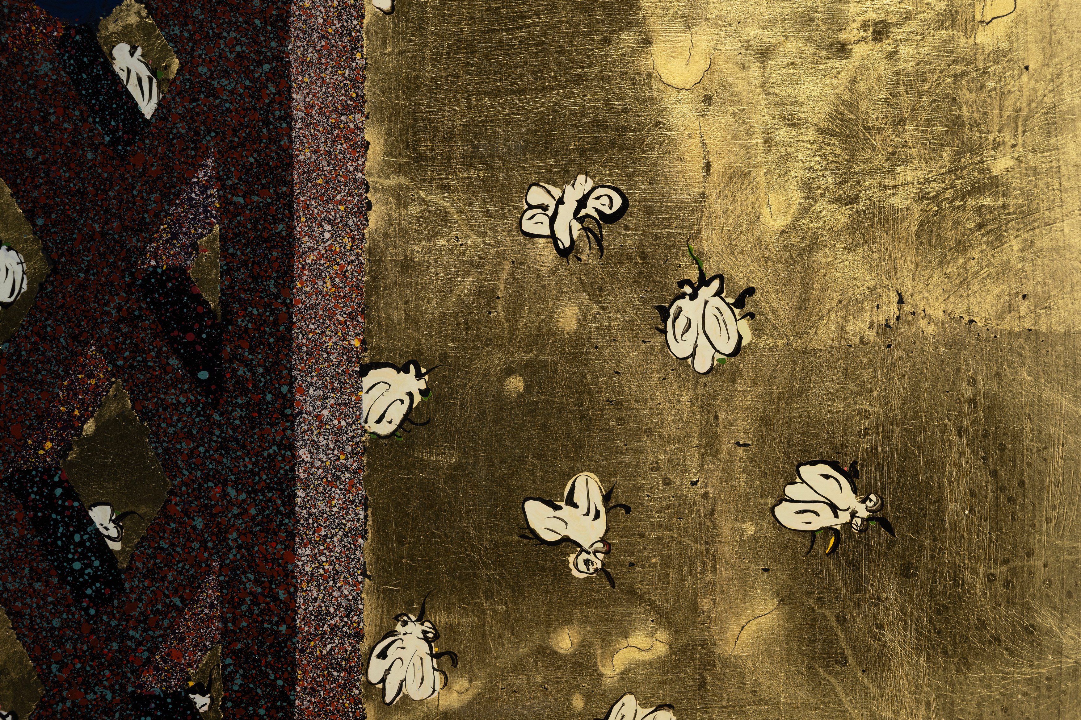 Aaron Angell, NOT ALL ON SHOW: Hinterglasmalerei & Verre églomisé 4-5/2025: ‘Organ Painting’, ‘Bamboo Organ Painting’, ‘Worm Organ Painting’, ‘Intarsia – View’, ‘Intarsia – Shut’, ‘Northern Renaissance Social Abstract Demonstration’, ‘Intarsia – Whitefly’; ‘Pig, tulip, pig, tulip, pig, tulip’; ‘Scholar – Melon’.Oribe 2-5/2025: ‘Melon – Life On Ship’, ‘Abilità Negativa’ (three versions), ‘Tray with Two Capped Heads’, ‘Tray with Clouds’, ‘Gongshi with Carbonised Panis Quadratis’; Shino Americàin & polychrome 2- at Ilenia, photo 100
