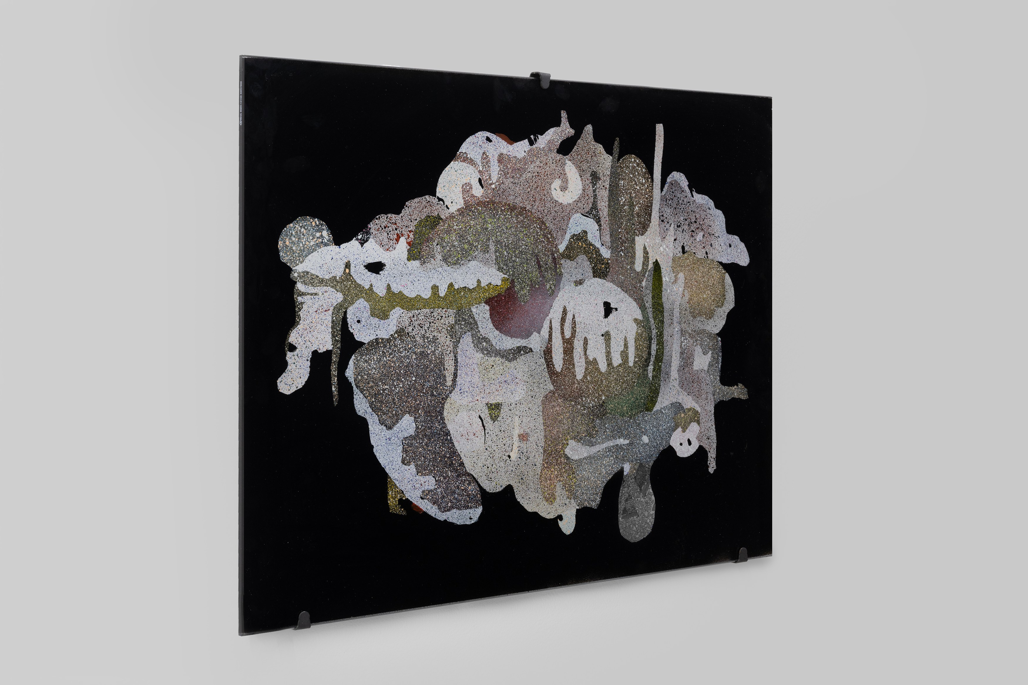 Aaron Angell, NOT ALL ON SHOW: Hinterglasmalerei & Verre églomisé 4-5/2025: ‘Organ Painting’, ‘Bamboo Organ Painting’, ‘Worm Organ Painting’, ‘Intarsia – View’, ‘Intarsia – Shut’, ‘Northern Renaissance Social Abstract Demonstration’, ‘Intarsia – Whitefly’; ‘Pig, tulip, pig, tulip, pig, tulip’; ‘Scholar – Melon’.Oribe 2-5/2025: ‘Melon – Life On Ship’, ‘Abilità Negativa’ (three versions), ‘Tray with Two Capped Heads’, ‘Tray with Clouds’, ‘Gongshi with Carbonised Panis Quadratis’; Shino Americàin & polychrome 2- at Ilenia, photo 105
