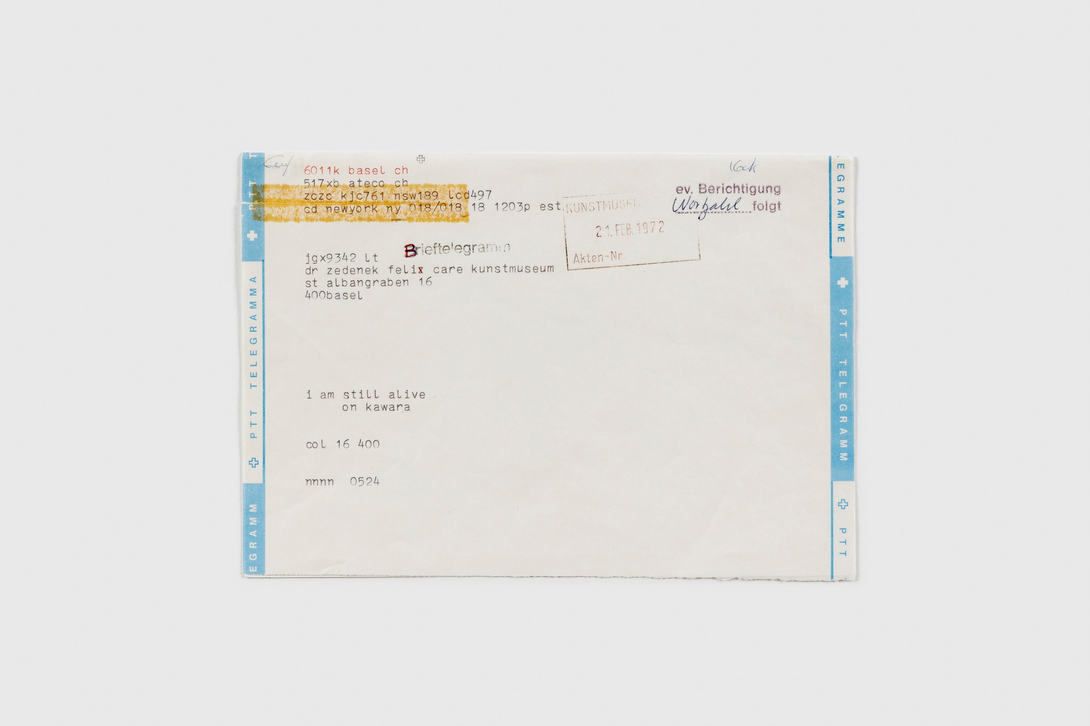 On Kawara, I Am Still Alive at Turquoise, photo 21