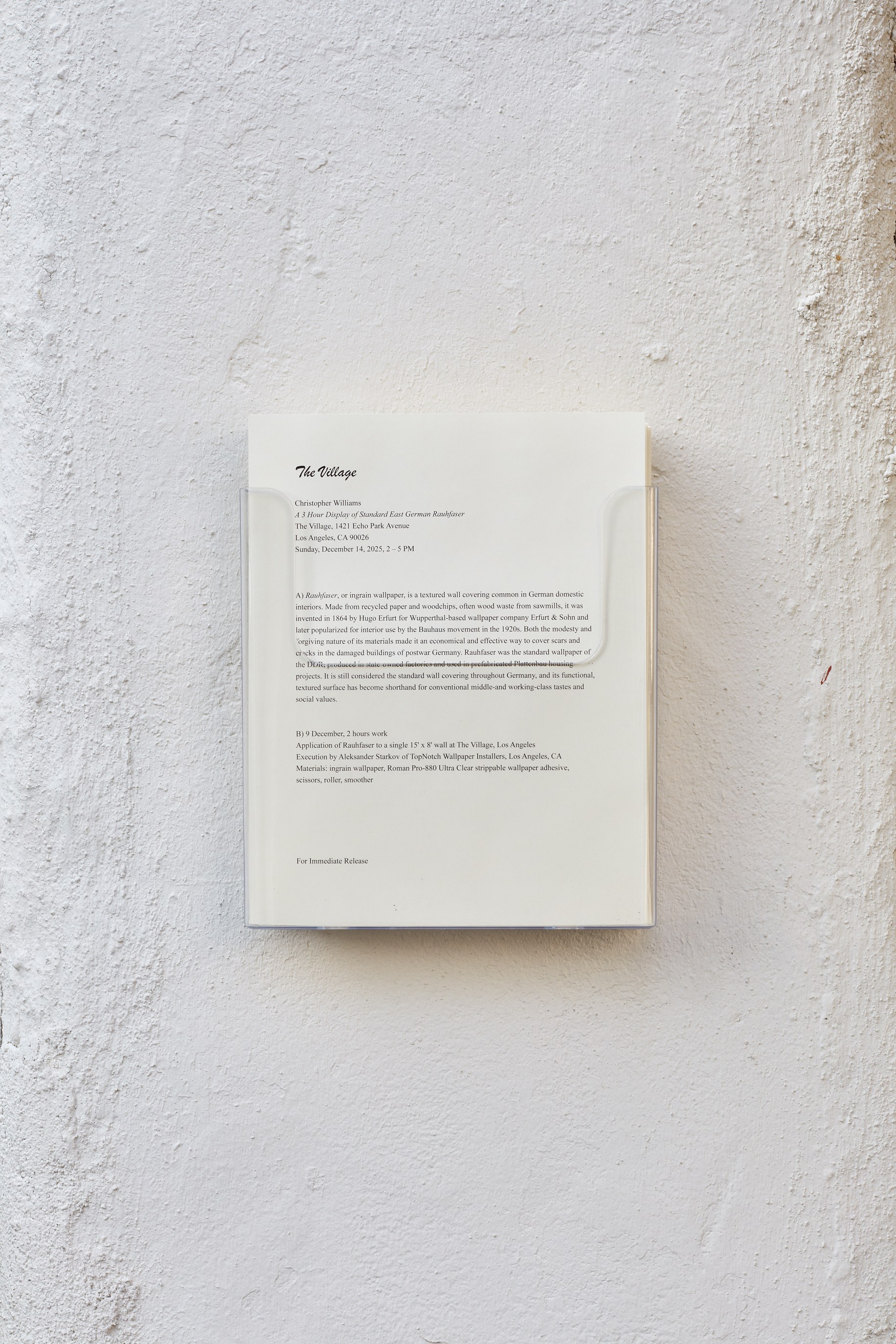 Christopher Williams, A 3 Hour Display of Standard East German Rauhfaser at The Village, photo 10